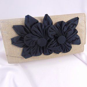 Poppie Jones Pale Gold/Tan Clutch w/Flower Detail